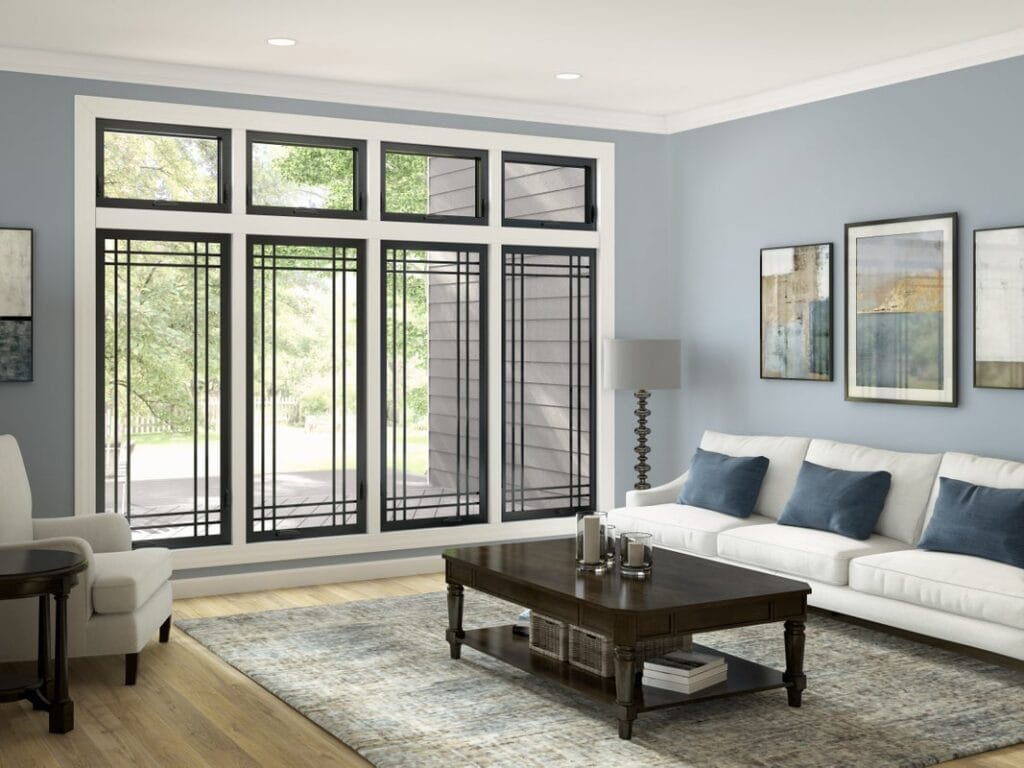 Black replacement awning windows from Window World in living room