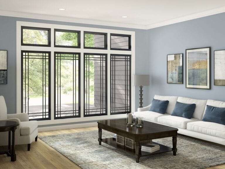 Black replacement awning windows from Window World in living room